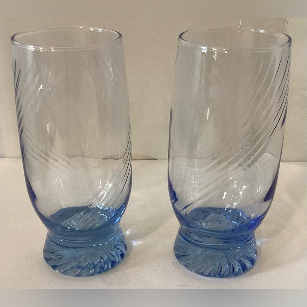 Vintage Libbey Misty Blue Swirl Water Glasses. Set of 2